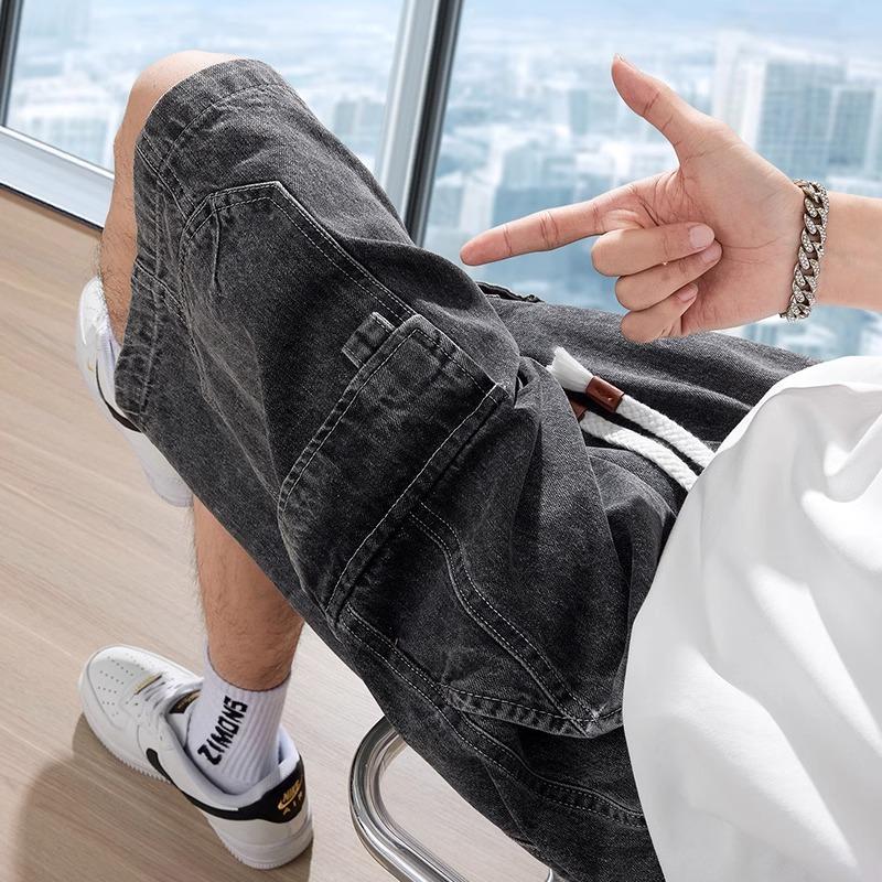 

Men s American Workwear Denim Shorts - Summer Trendy Loose Mid-Length Casual Pants S