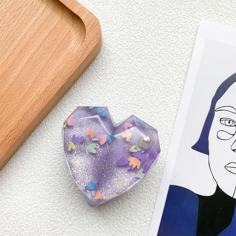 Three Dimensional Heart-shaped Mobile Phone Airbag Bracket With Drop Glue Pearl Glitter Expandable Back Sticker Desktop Stable Support Ring Buckle