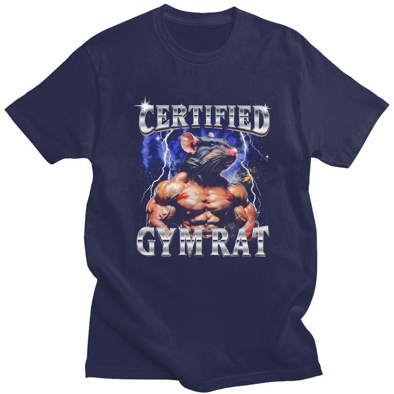 Mens Certified Gym Rat Funny Meme T Shirts Round Neck Short Sleeve 100 Cotton TShirt Casual Loose Oversized Streetwear Clothes