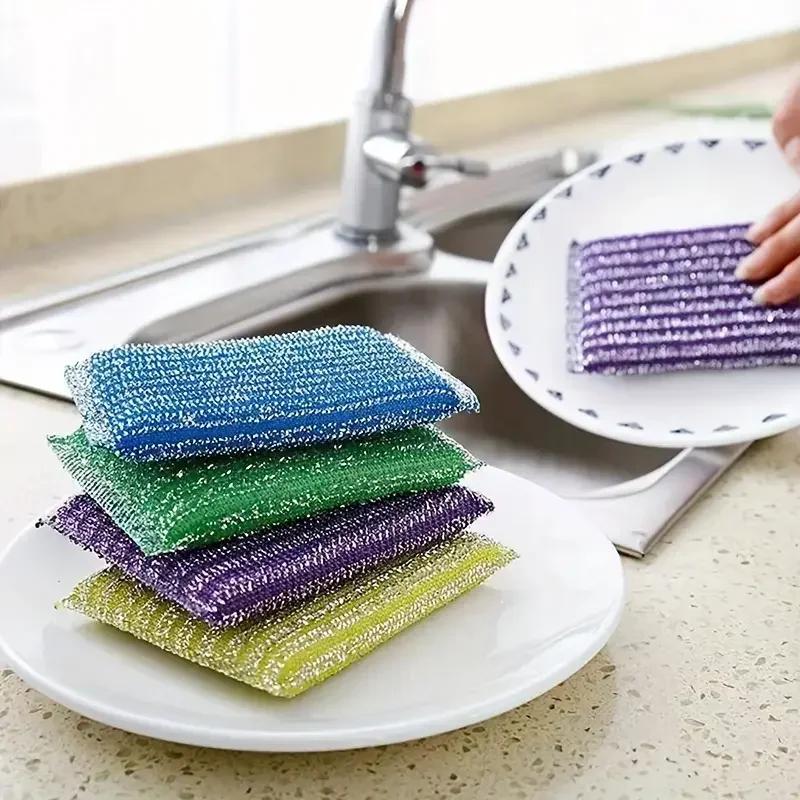 BEPAN Steel Wire Sponge Wipe Non-stick Oil Brush Double Sided Cleaning Cloth Kitchen Dishcloth Scouring Pad Rag Cleaning Tool