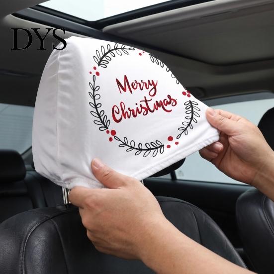 Auto Holiday Gift Ideas 2Pcs Christmas Car Headrest Covers, Elastic Printed Head Rest Cover, Funny Prints Pillow Protector for Cars, Suvs, Universal