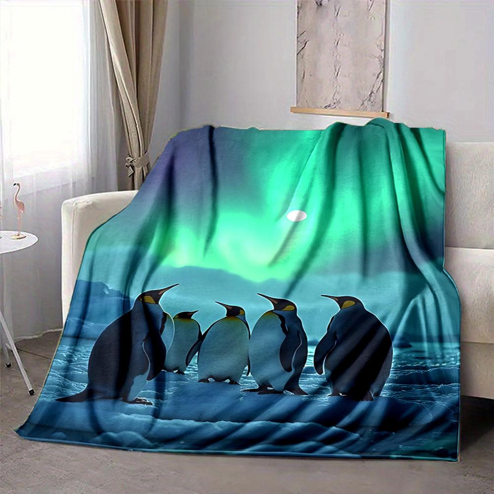 1pc Penguin Aurora Blanket, Lightweight Flannel Throw Blanket for Sofa, Bed, Travel, Camping, Living Room, Office, Couch, Chair, and Bed
