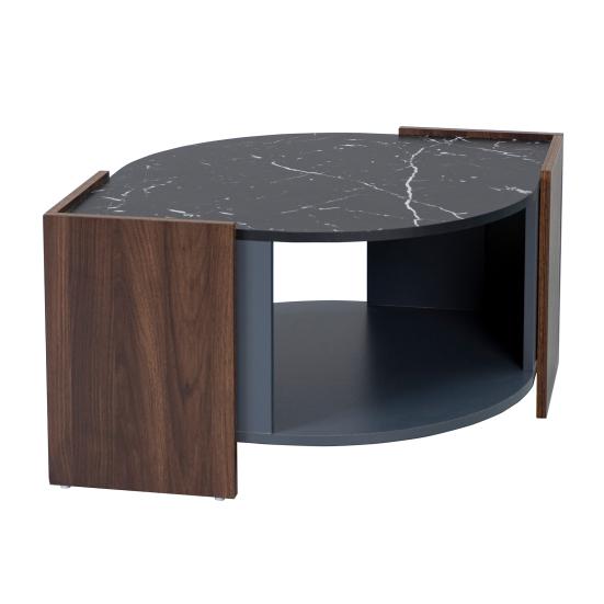 Double Layer Coffee Table Table Structured Made of Marble Dining Walnut in Contrasting Colors Living Room with Unique Lines Tea