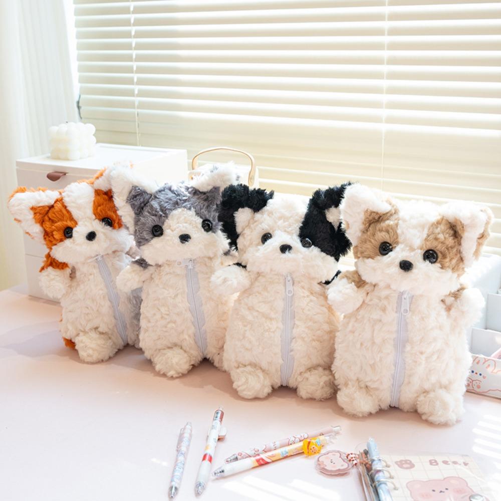 Plush Dog Doll Stationery Bag Simulated Little Dog Pen Pouch Little Dog Doll Pencil Bag Stationery