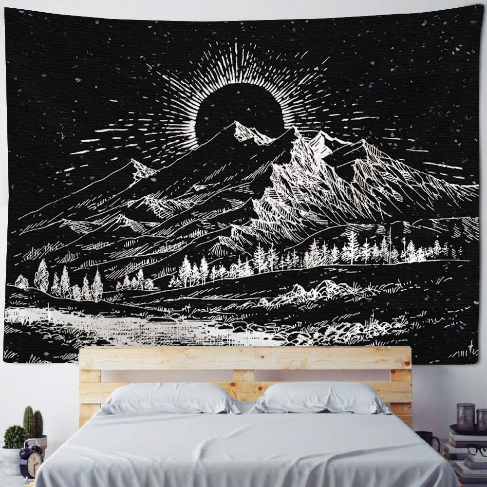 Mountain Starry Sky Tapestry Hippie Bohemian Wall Hanging Living Room Home Aesthetics Fabric Decoration Background Poster
