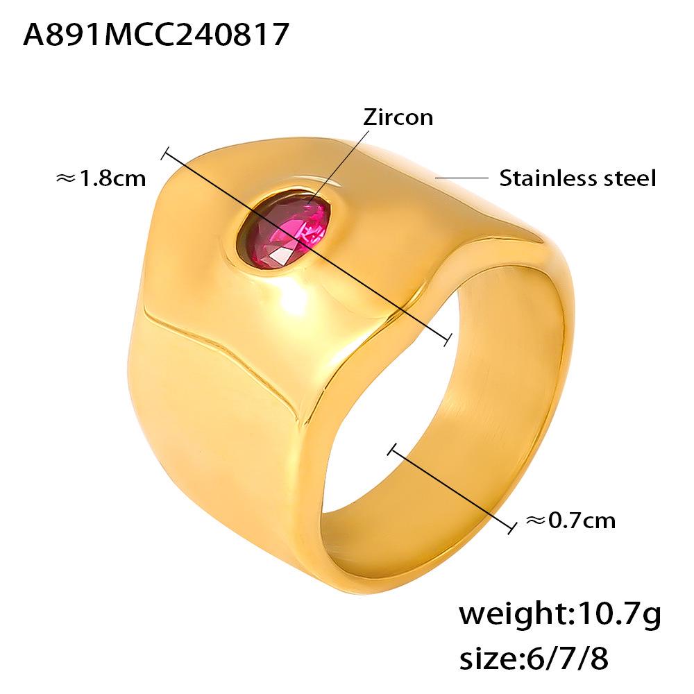 Elegantní evropský a americký šik zirkonový prsten - Široký pásek, Leštěný, Exagerovaný design, Nerezová ocel, Neblednoucí 18k pozlacení.