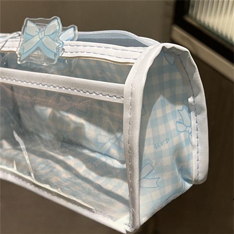 Sweet Bow Zipper Transparent Pencil Case Box Student Stationery Storage Bag Large Capacity Makeup Bag Cartoon Zipper Pen Bag