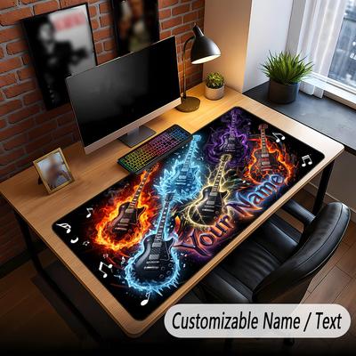 Music Guitar Theme Custom Mouse Pad Personalized With Name Text Customized Desk Mat For Office Home Decor