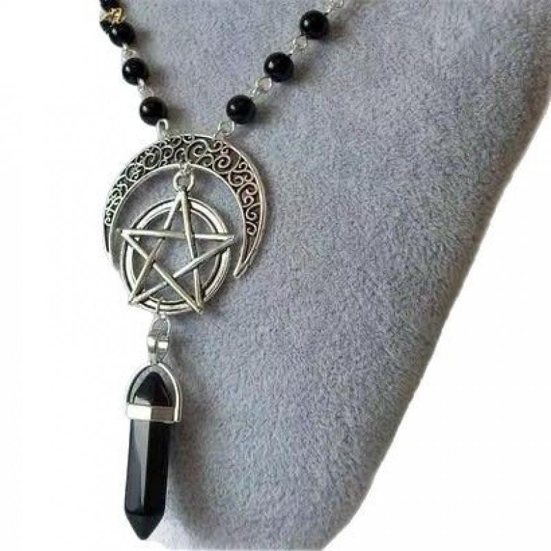 Gothic Star Pendant Necklace with Opal In Spiritual Design
