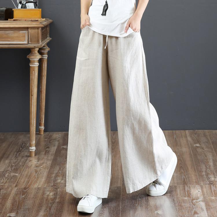 Women's High-Waisted Cotton & Linen Wide-Leg Pants - Plus Size, Loose, Casual Nine-Point Length