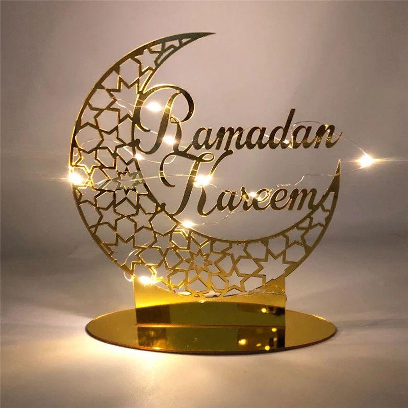 Ramadan Kareem Akrylová ozdoba Eid Mubarak Dekorace pro domov Islámské muslimské párty potřeby Zlatá měsíční dekorace Dárek k EID Al Adha