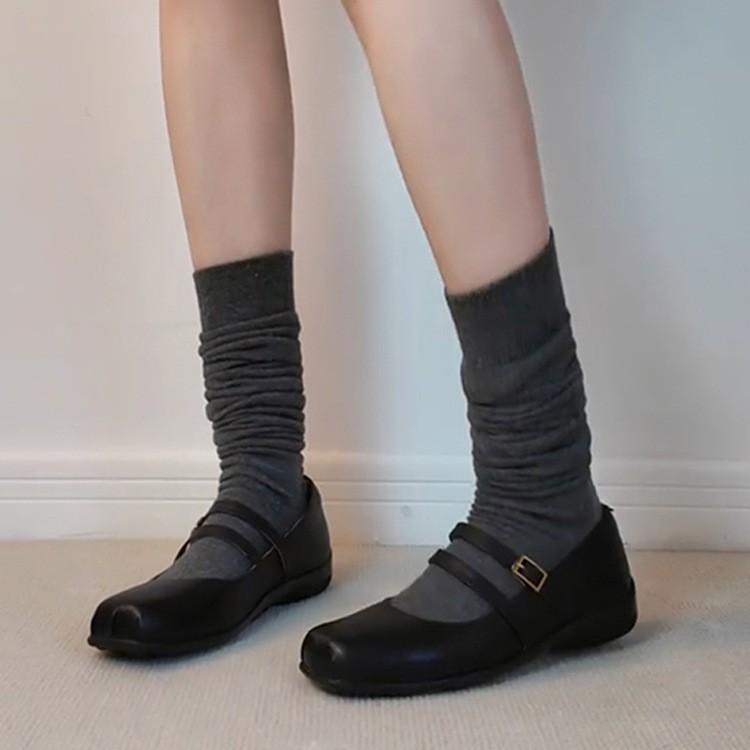 Sauskinnversjon~ Koreansk versjon av høst retro firkantet tå ballerinasko damesko fransk temperament grunn munn Mary Jane enkeltsko smal