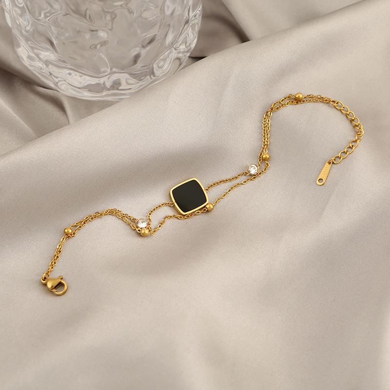 Gold Titanium Steel Double Layer Pearl Chain Bracelet for Women Stainless Steel Elegant Tarnish Resistant Fashion золотистый