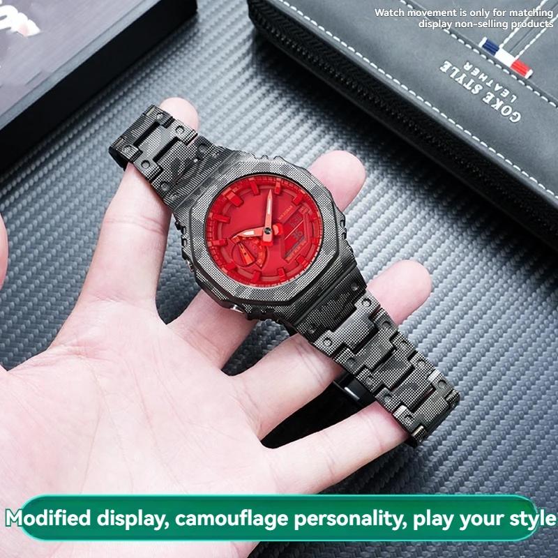 Camouflage GA2100 Mod kit Titanium Case For Casio G-shock GA2100 GA-B2100 Stainless Steel Bezel Strap Replacement Part Black Men