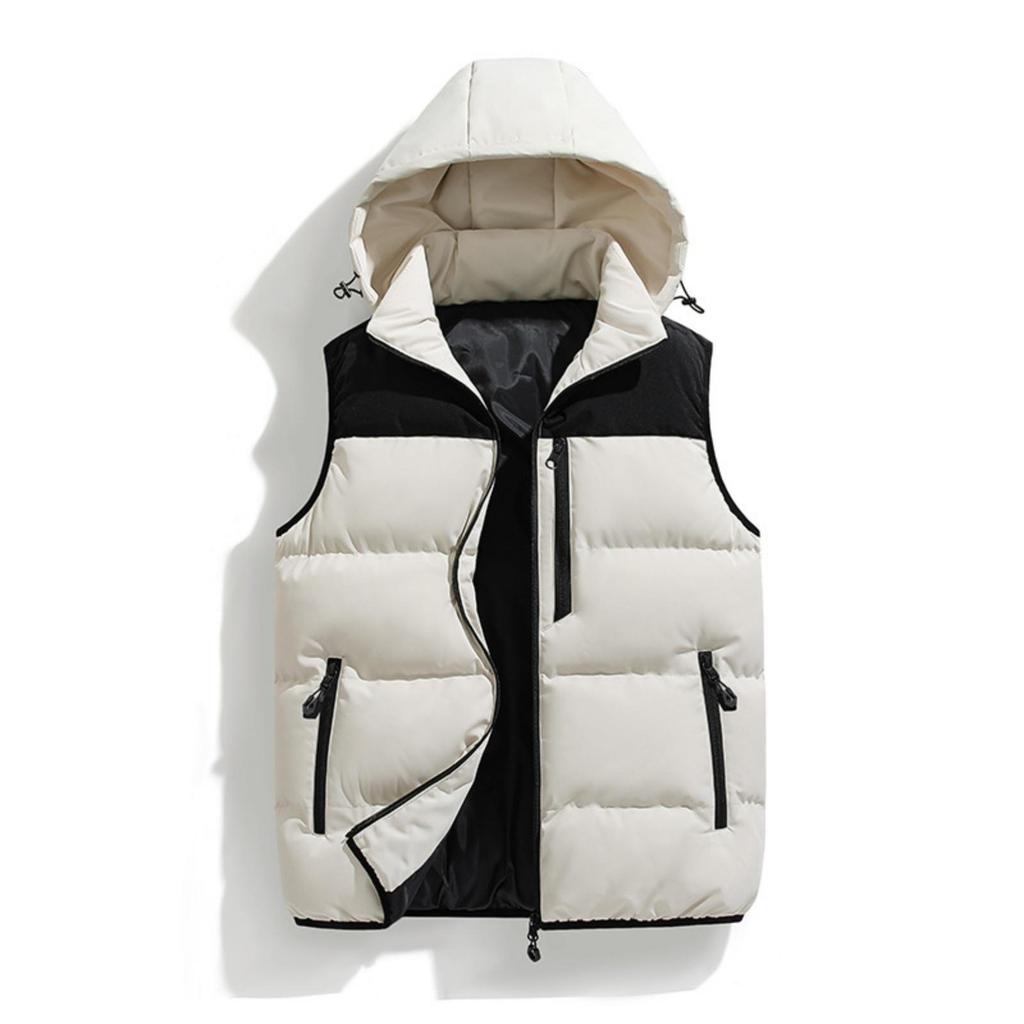 Giacca Calda in Cotone Casual da Uomo a Blocchi di Colore Larga, Giacca Gilet Senza Maniche con Cappuccio Staccabile da Uomo