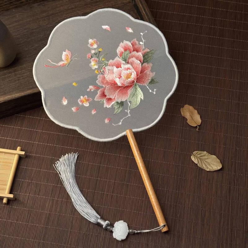 Китайский двусторонний круглый веер с вышивкой Сучжоу от LIEI