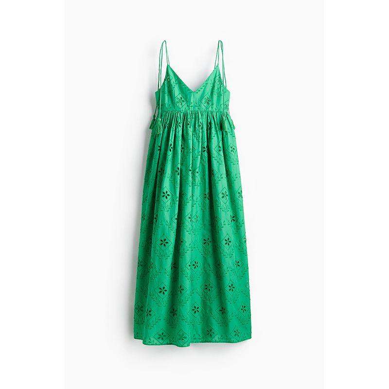 

HM Dress Summer 2025 New Arrival Women s Clothing Cut Out Embroider Dress 1287794 Green 150/76(XXS)