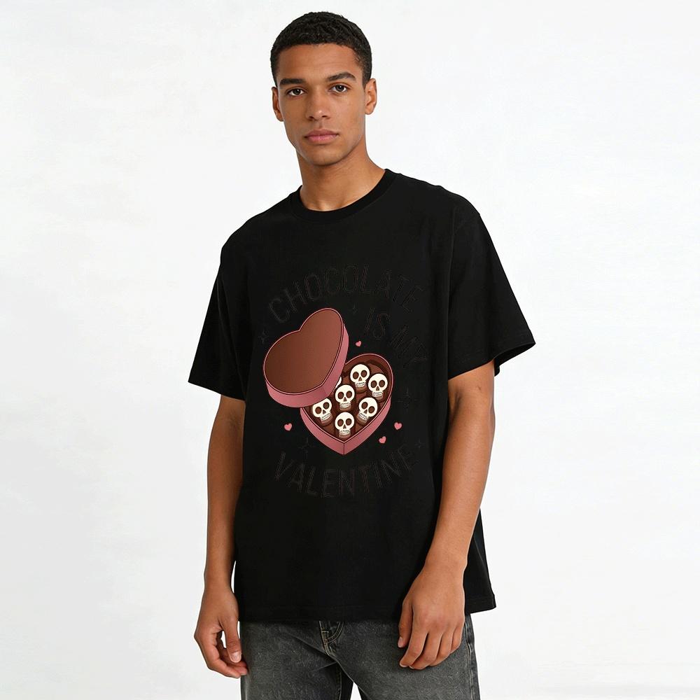 Chocolate Is My Valentine Skull Print Casual Top Pure cotton T-shirt