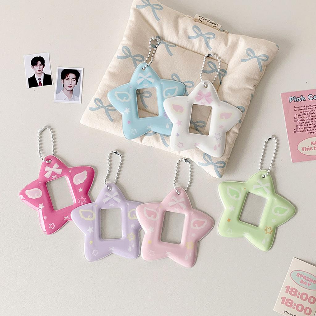 1 Inch Photo Holder Portable Photocard Holder with Keychain Star Shape Photo Card Sleeve for Students Office Workers