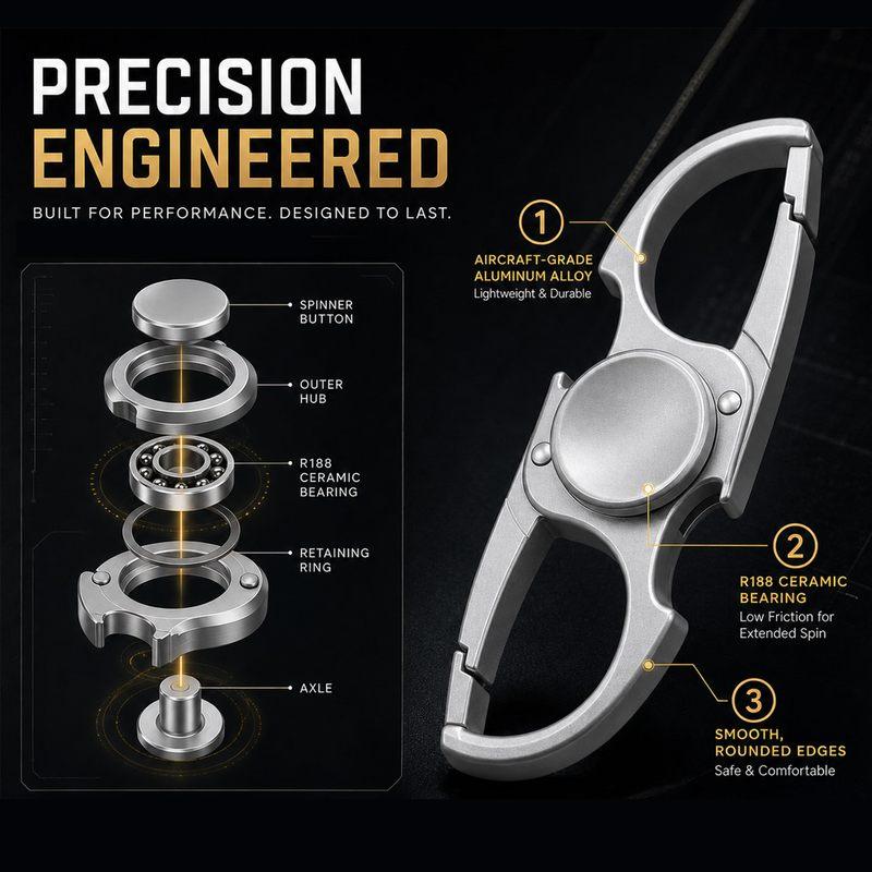 Fidget Spinner Schlüsselanhänger mit Flaschenöffner, Leiser Spin & Schnellverschluss Doppelkarabiner für einfaches Schlüsselabnehmen, EDC Ausrüstung für Männer