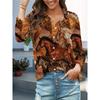 New Women's Shirts Bird Print Long Sleeve Shirt Loose Casual Fashion Shirt Large Size Women's Lapel Temperament Shirt