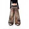 Vintage American 3D Printed Leopard Tiger Patchwork Jeans High Waist Wide Leg Slim Flare Pants