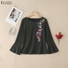 ZANZEA Women Round Neck Flare 3/4 Sleeve Casual Embroidered Blouse