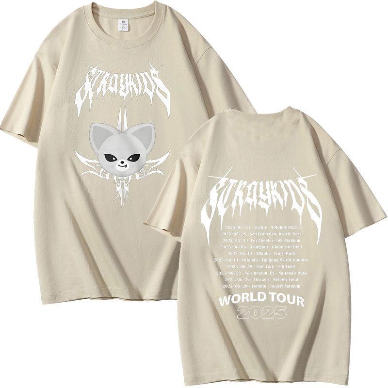 Stray Kids Dominated Peripheral Combination Peripheral Printing Summer Short Sleeve T-Shirt Cotton Loose S хаки