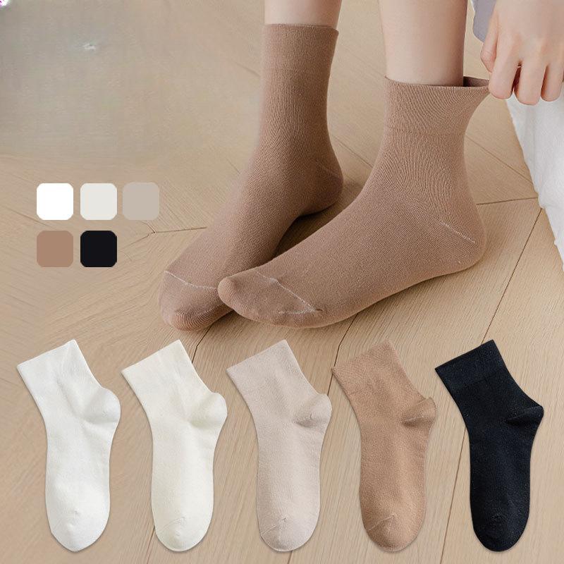 Female Spring and Summer Thin Simple Pure Color Wide Mouth In The Tube Cotton Socks