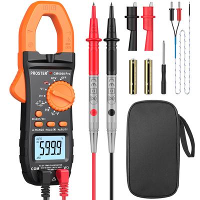 Proster Clamp Meter 6000 Counts 800A Current Voltage NCV Continuity Capacitance Resistance Frequency Diode Test Measurement Test Leads Alligator Clip