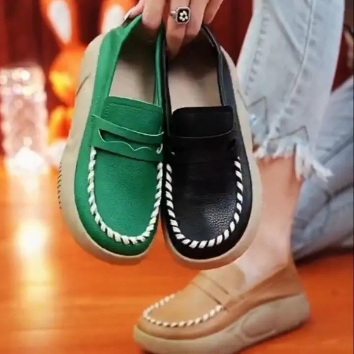 2024 Autumn New Casual Thick Soled Soft Leather Women's Shoes Korean Version of Women's Loafers Large Size 35-41