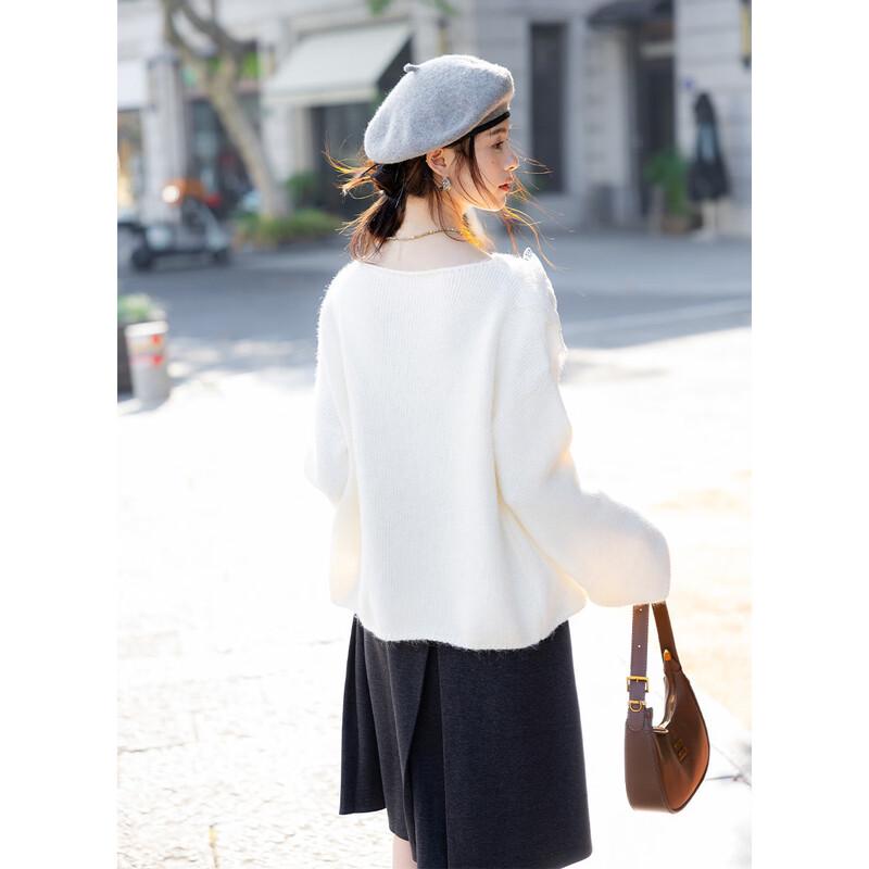 Mokana Women's Plus Size 3D Floral Knitted Long Sleeve Sweater