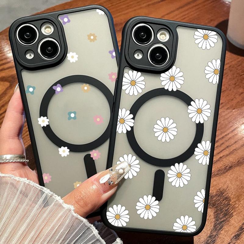 

For Iphone 16 15 14 13 12 Pro Max 11 Love Hearts Flower Pattern For Magsafe Magnetic Wireless Charge Shockproof Clear Soft Edges Acrylic Hard Cover iPhone 15