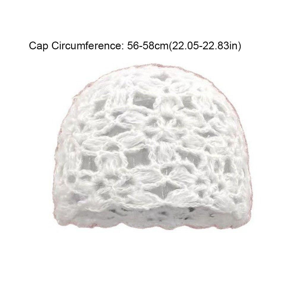 Cute Solid Color Crochet Flower Hat Handmade Weave Knitted Pullover Hat Hollow Short-brimmed Beanies Cap Ladies