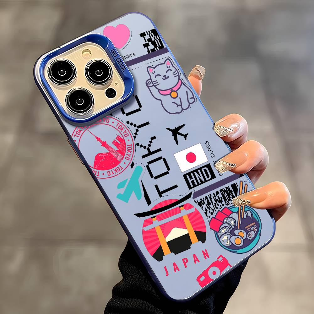 Japan Plane Travel Ticket Phone Case For iPhone 16 15 14 13 12 11 Plus Pro Max Multicolor Aurora Laser Shockproof Funda Cover