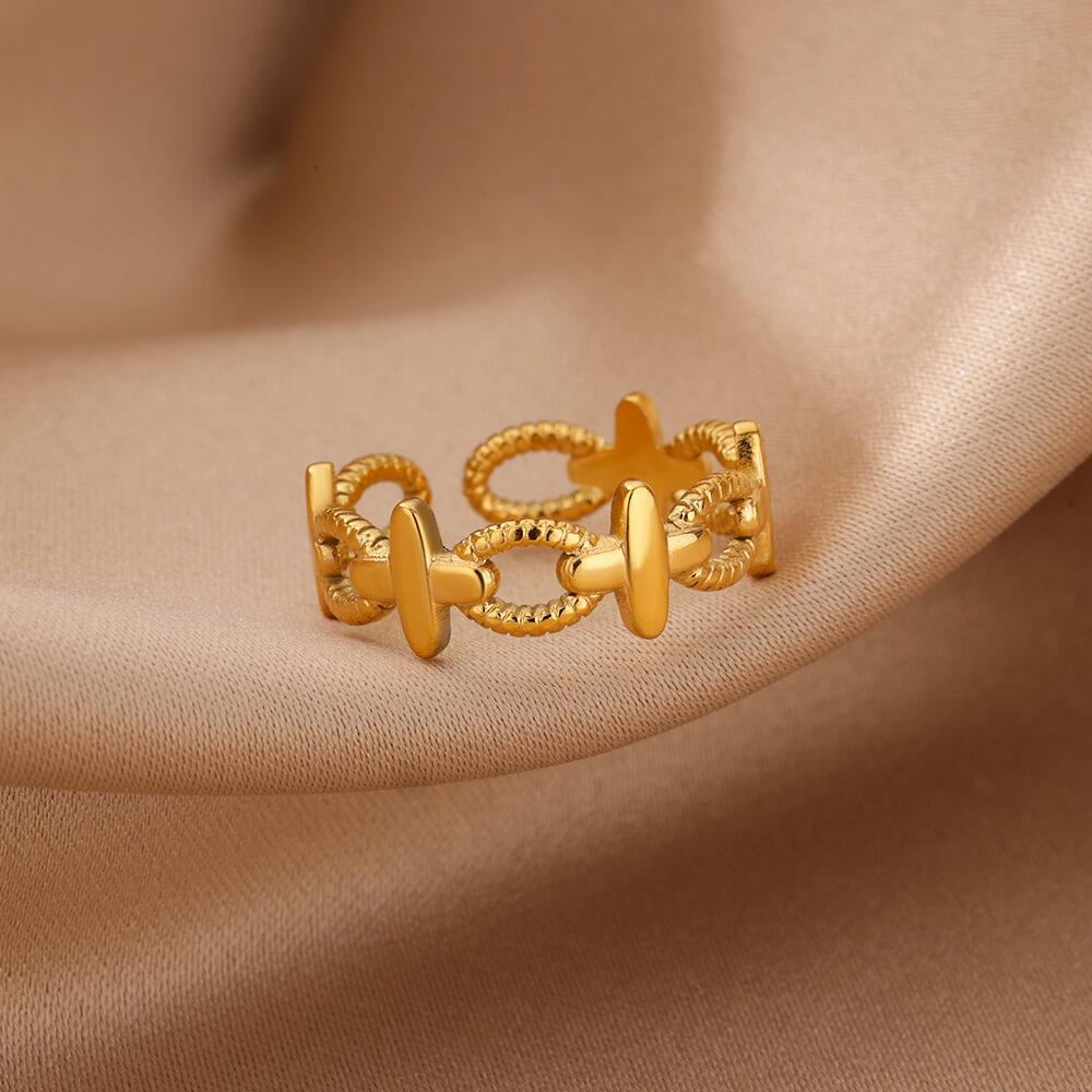 

Pink Zircon Stainless Steel Rings for Women Retro Gold Color Open Ring Fashion Jewelry Anti Fading Prom Accessories Birthday 17mm-open