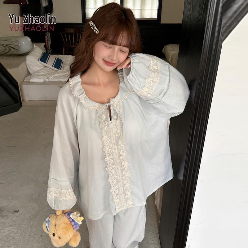 YUZHAOLIN Women s Sweet Style Lace Trim Pajama Set L