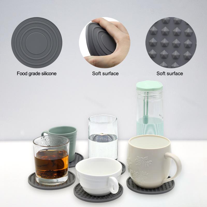 6pcs Silicone Coasters Round Heat Resistant Rubber Tea Cup Mat Drink Coffee Mug Glass Beverage Holder Pad Decor Table Mat 10cm
