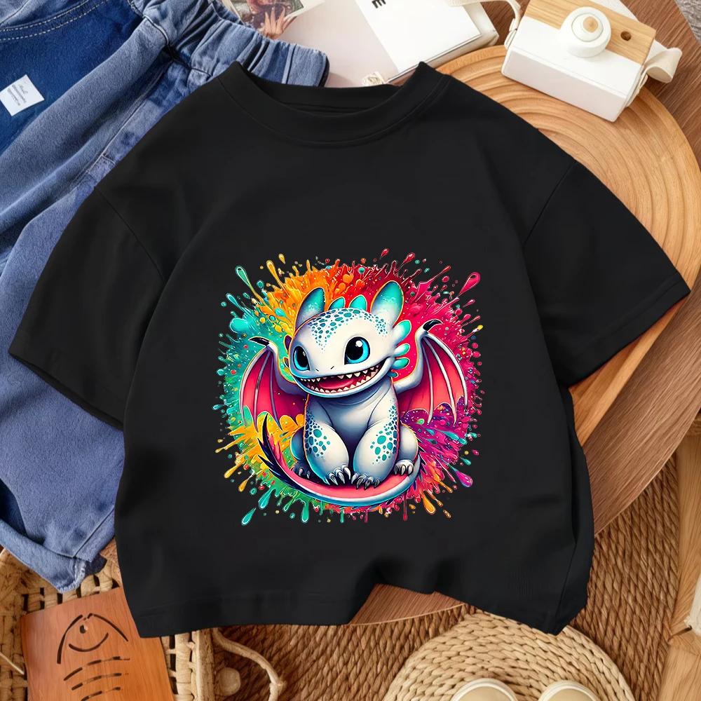 Toothless Kids Short Sleeve T Shirt Boys Girls Dragon Cartoon Polyester Summer Casual Top