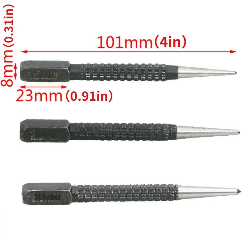 3 st halkfri mittstiftsstanssats Högkolstål centrumstans för legerat stål metall träborrverktyg