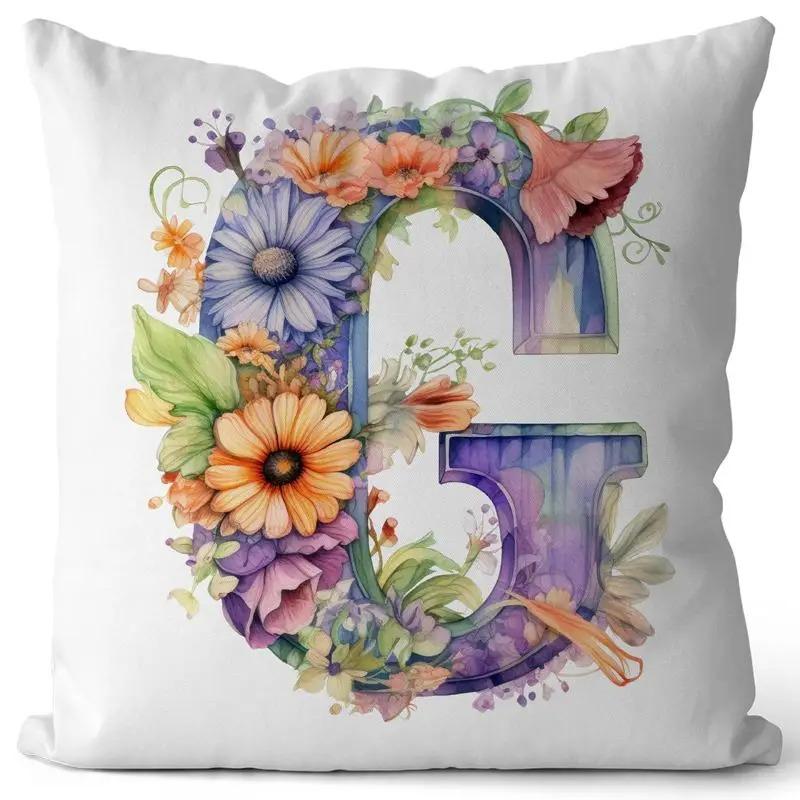 English Letter Flower Print Sofa Cushion Cover Suitable For Home Living Room Decoration Hotel Hospital Dormitory Pillow