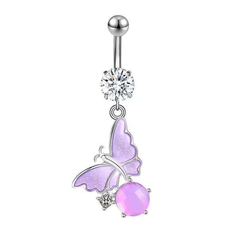 Fashion Exquisite Butterfly Heart Belly Button Ring For Women Girls Body Piercing Stainless Steel Navel Ring Beach Jewelry