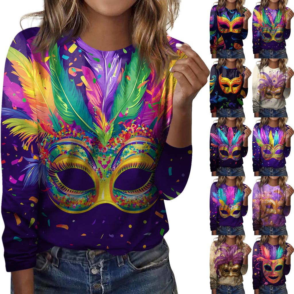 Damen Locker Bequem Lässig Mode Rundhals Weihnachts-Print Langarm Kapuzenpullover