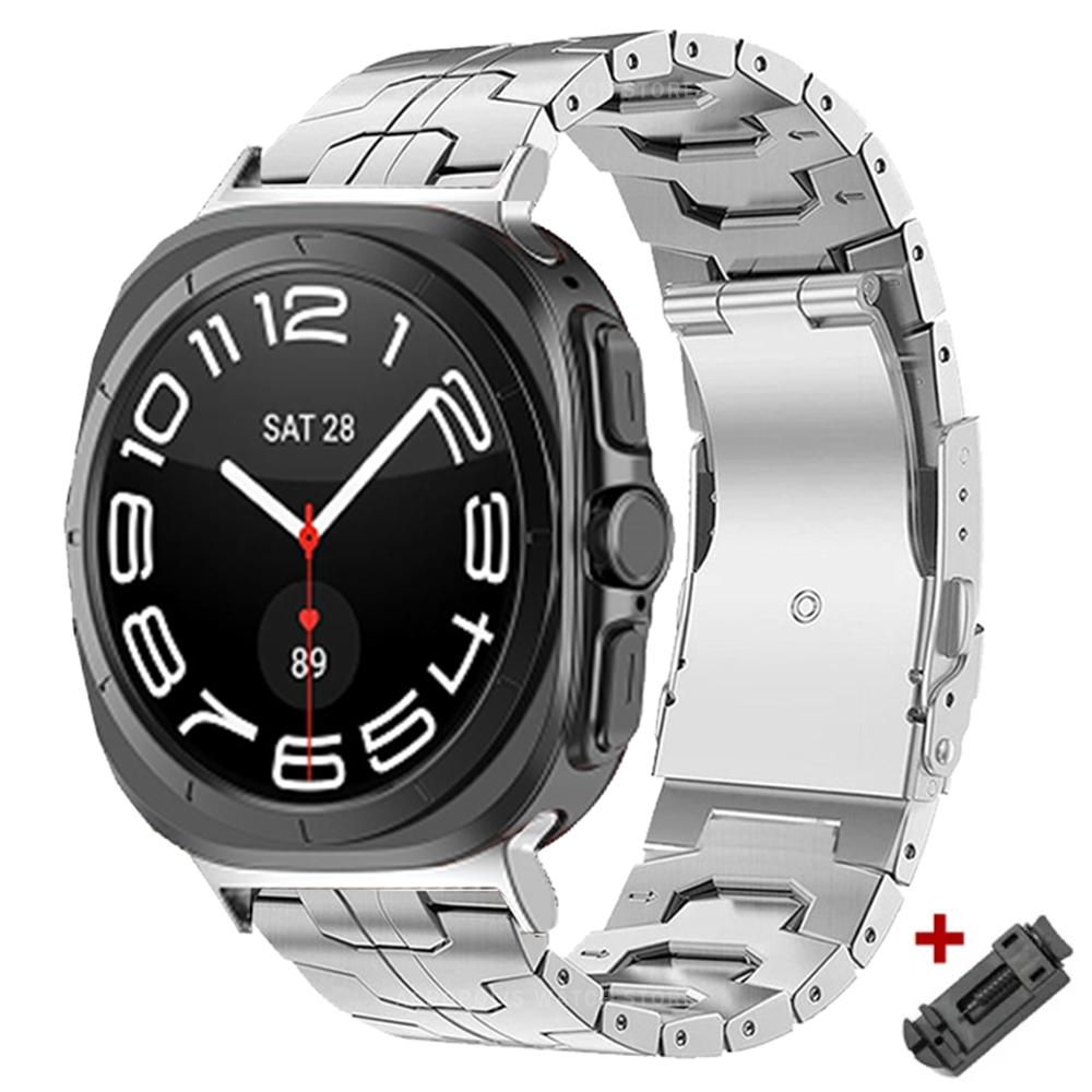 

Розкішний титановий ремінець для Samsung Galaxy Watch 7 Ultra 47 мм, металевий ремінець для Galaxy Watch 7 47 мм, БЕЗ зазорів, браслет із загнутими кінцями Galaxy Watch 7 Ultra срібний