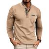 European and American Style Men’s Autumn and Winter Shirt Long-sleeve Henley Shirt Buttoned Double-collar Top