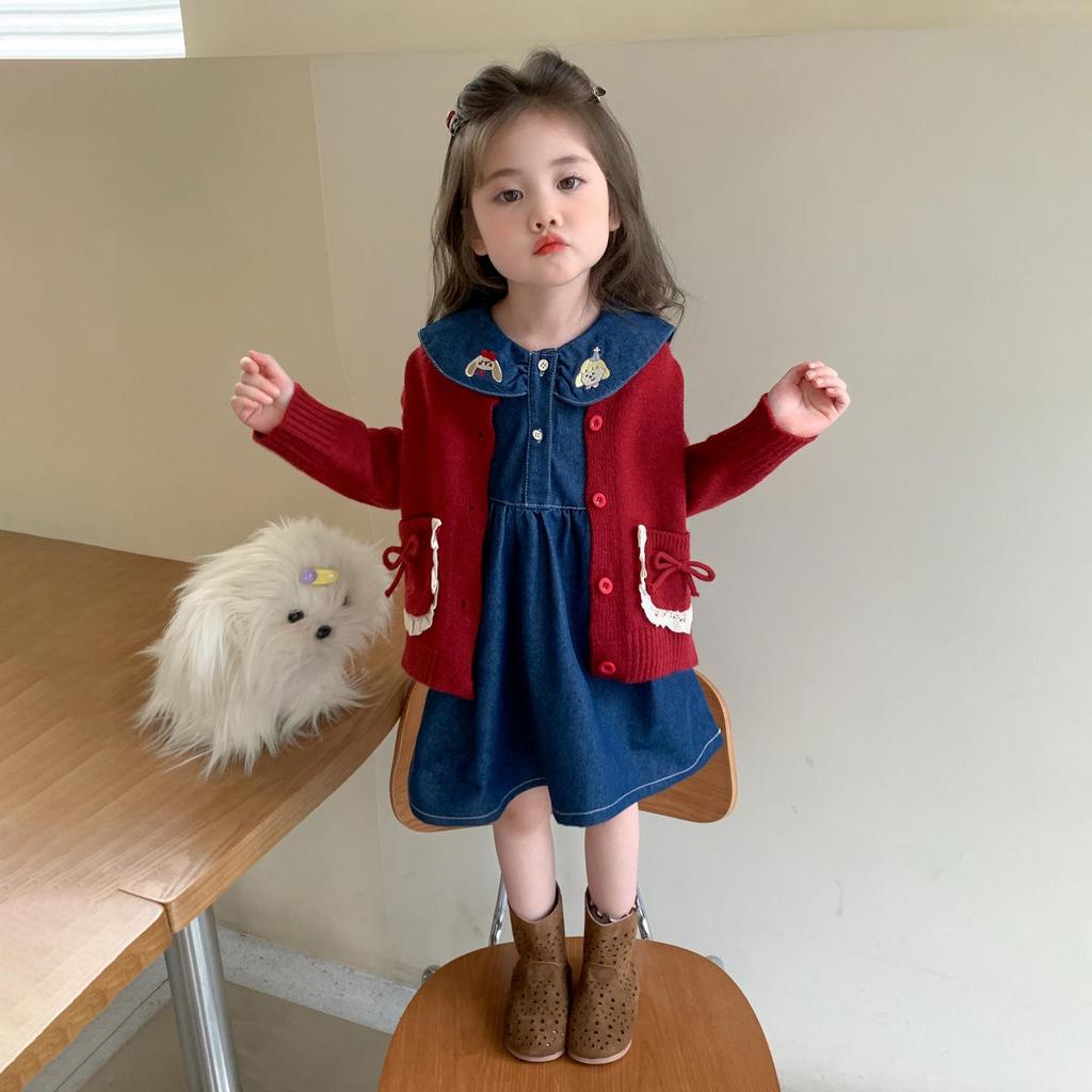 2025 Girls' Stylish Denim Two-Piece Dress Set for Spring/Autumn