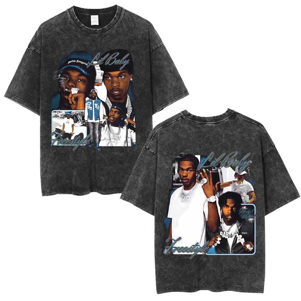 Washed Vintage Rapper Lil Baby Graphic T-shirt Men Women Hip Hop Fashion Pop Music T-shirt Men s Casual Retro Oversized T Shirts S разноцветный