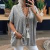 Damen V-Ausschnitt Kurzarm Tunika Oberteil Lockerer Schnitt Lässiges Pailletten Glitzer T-Shirt Für Streetwear Tägliches Urlaubs Outfit