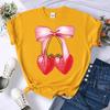 Summer Pink Bow Strawberry Design Pattern 3D Printed T-Shirts Women Crewneck Casual Multicolor Tee Tops Summer Soft Short Sleeve