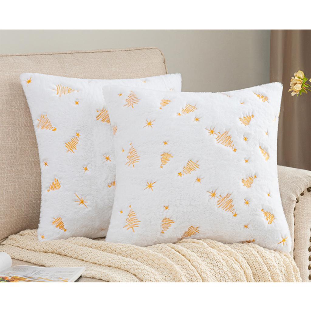 Christmas Tree Embroidered Pillow Cover Plush Snowflake Embroidered Pillow Cover